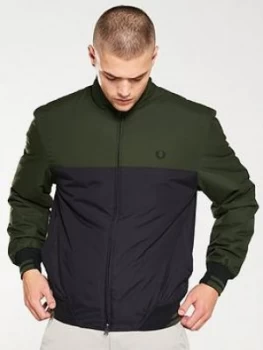 Image of Fred Perry Colour Block Sports Jacket - Dark Sage/Black, Green, Size XL, Men