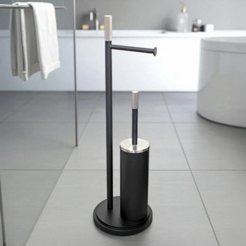 Image of Showerdrape Chester Collection Black Freestanding Toilet Roll Holder & Toilet Brush Combination Black