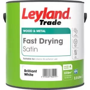 Image of Leyland Trade Fast Drying Water Based Satin Paint Brilliant 2.5L in White