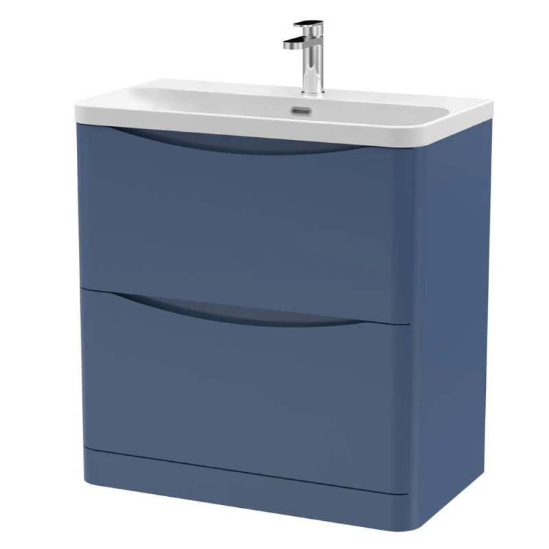 Image of Balterley Bathroom Floor Standing 2 Drawer Vanity, Ceramic Basin, Blue, 800mm in Blue Blue Unisex