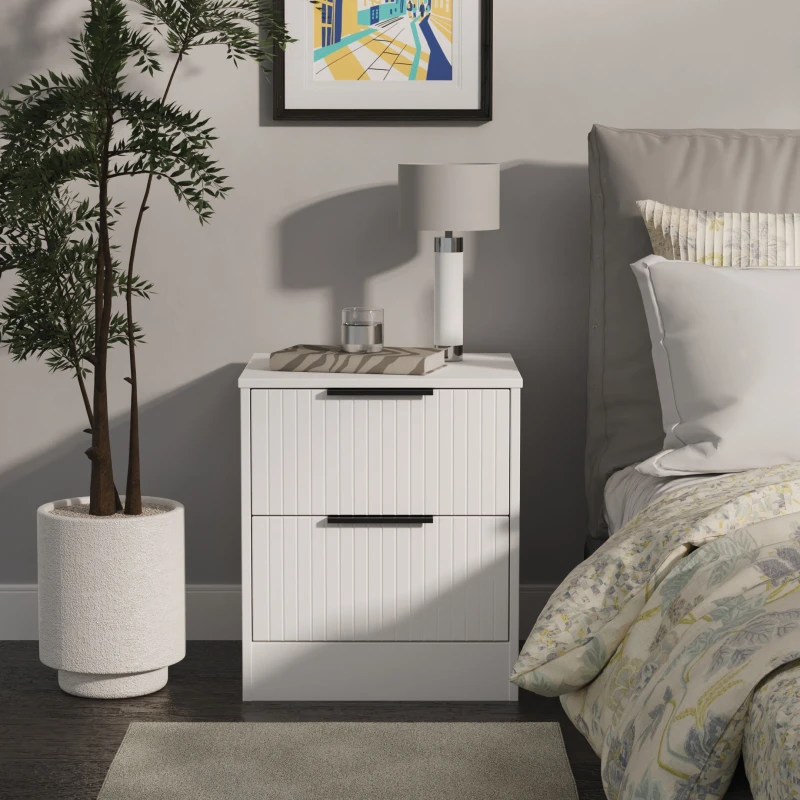 Image of Imola Ready Assembled White 2 Drawer Wide Bedside Chest (H)521mm (W)450mm (D)395mm