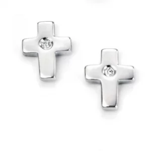 Image of Childrens D For Diamond Sterling Silver Cross Stud Earrings