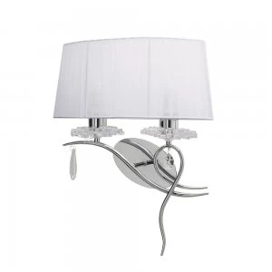 Image of Wall Lamp Left 2 Light E27 with White Shade Polished Chrome, Clear Crystal