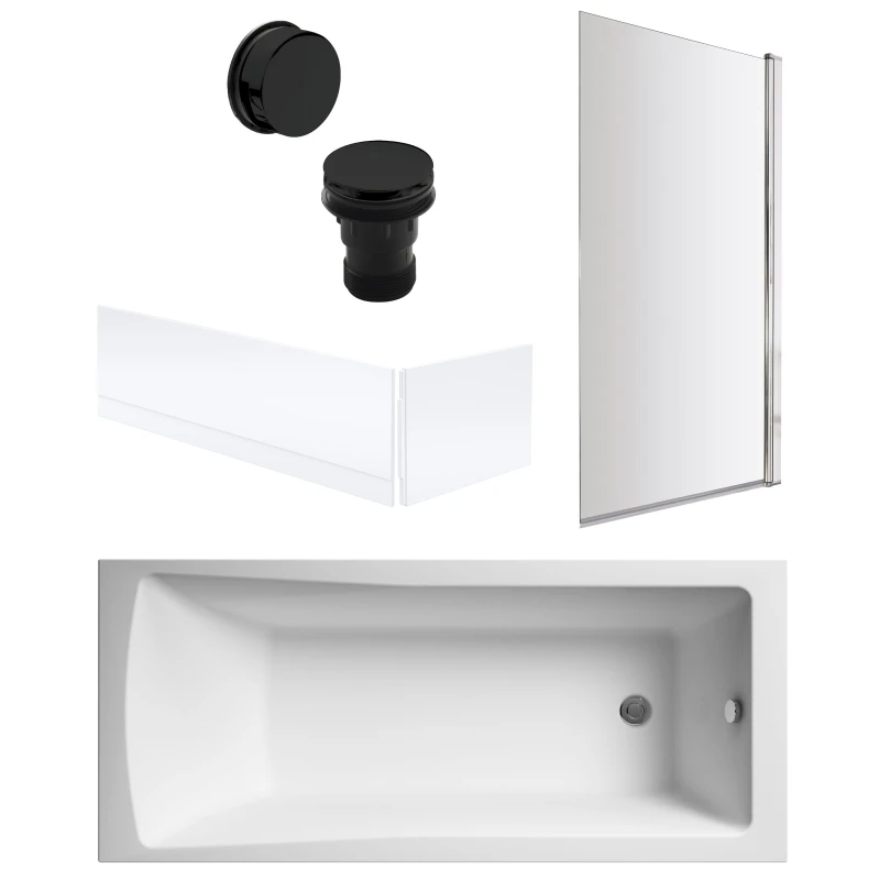 Image of Balterley Square Bath, Square Screen, Panels and Black Waste 1700 x 700mm Black