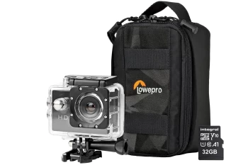 Image of Nedis HD Action Camera with Waterproof Case, Mounting Kit, LowePro Protective Bag & 32GB MicroSD Card - Black