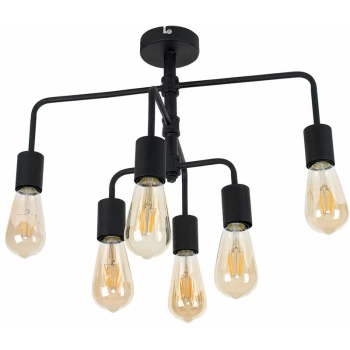 Image of Minisun - Industrial Black Metal 6 Way Ceiling Light - No Bulb