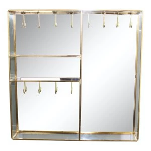 Image of Gold Metal And Glass Mirror Wall Hung Jewellery Box