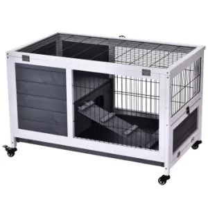 Image of PawHut Rabbits Indoor Fir Wood Lift-Top Hutch Grey