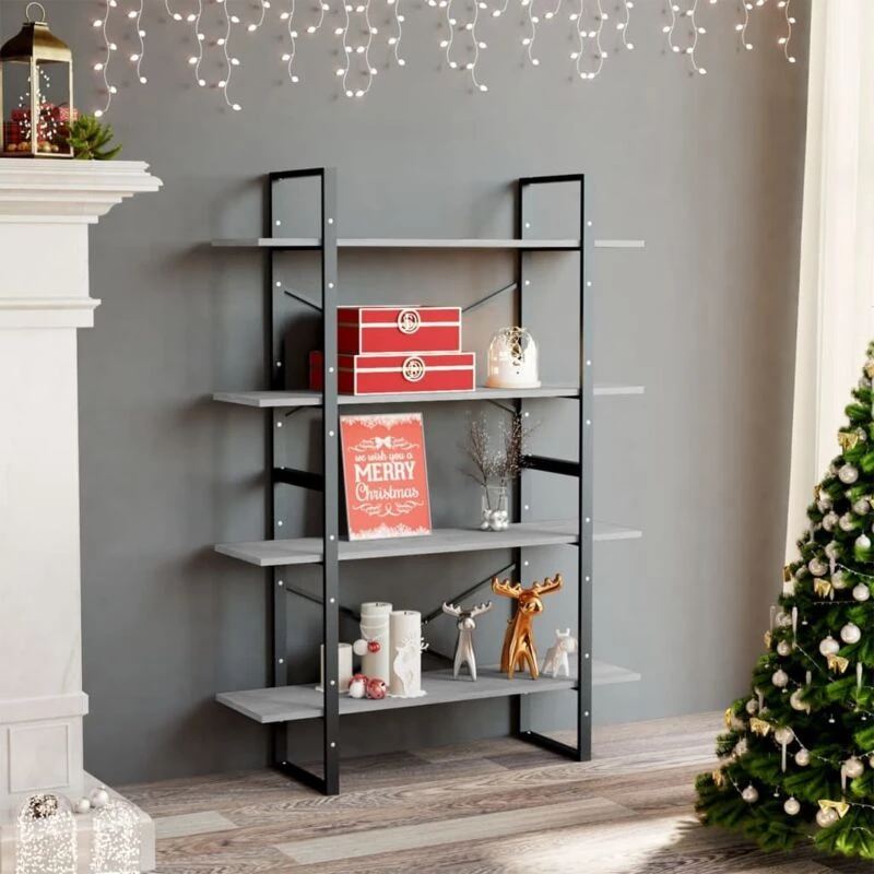 Image of Vidaxl 4-tier Book Cabinet Concrete Grey 100X30X140 Cm Engineered Wood, Grey 806481