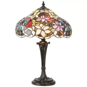 Image of Interiors Sullivan - 2 Light Small Table Lamp Dark Bronze, Tiffany Glass, E27