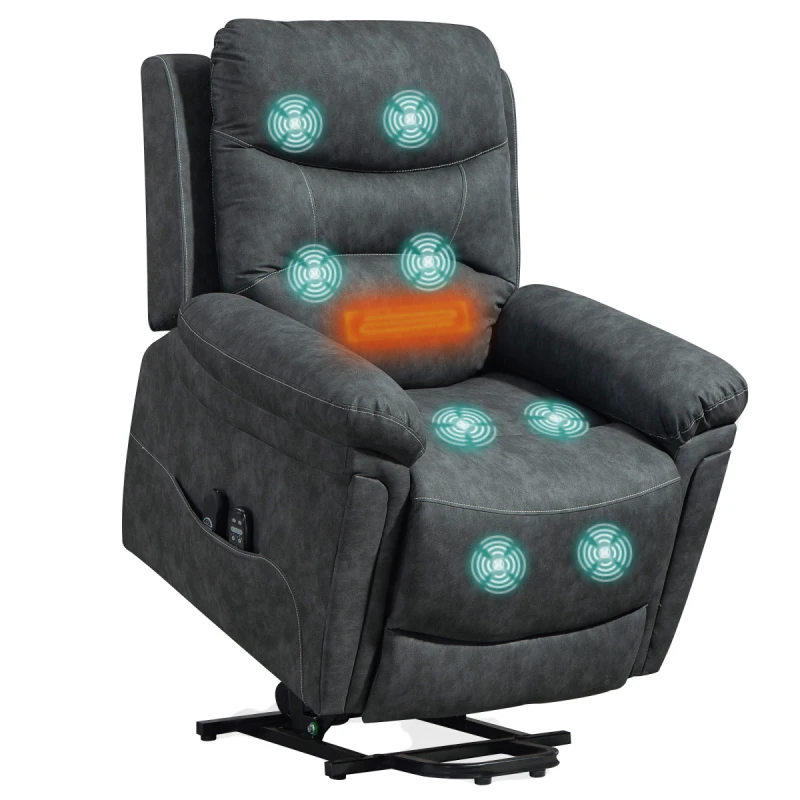 Image of HOMCOM HOMCOM Massage Recliner Chair, Lift Chair with Heat, USB, Remote, Grey Size: Armchair Grey Armchair Unisex 5063603373334