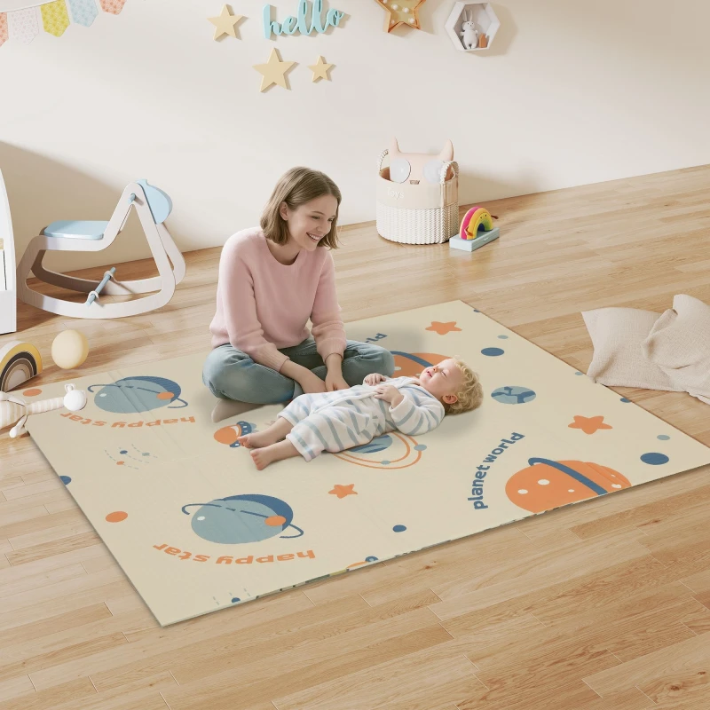 Image of AIYAPLAY Baby Play Mat, Double Sided Crawling Mat, Astronaut & Planet Theme Multicolor Unisex