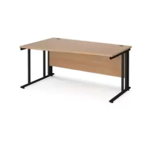 Image of Office Desk Left Hand Wave Desk 1600mm Beech Top With Black Frame Maestro 25 MCM16WLKB