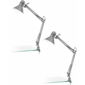 Image of 2 PACK Table Desk Lamp Clamp Moveable Silver Steel In Line Switch E27 1x40W