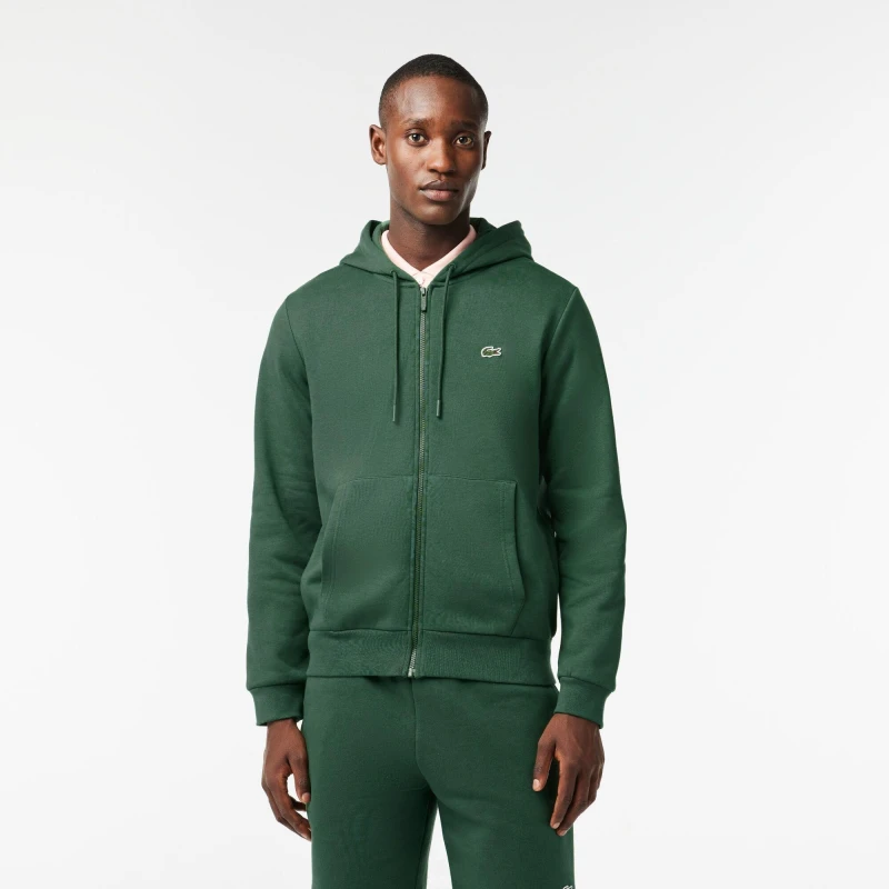 Image of Lacoste Mens Zipped Fleece Hoodie Sequoia male XS