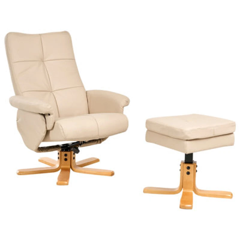 Image of Beliani Recliner Chair Epse With Footstool Faux Leather Beige
