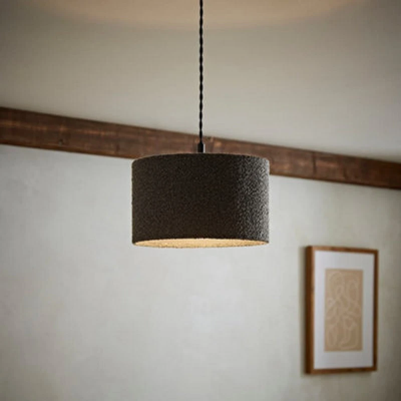 Image of ValueLights ValueLights Reni Charcoal Grey Boucle Easy Fit Drum Ceiling Lamp Shade Size: Small Charcoal Small Unisex 5016529263371