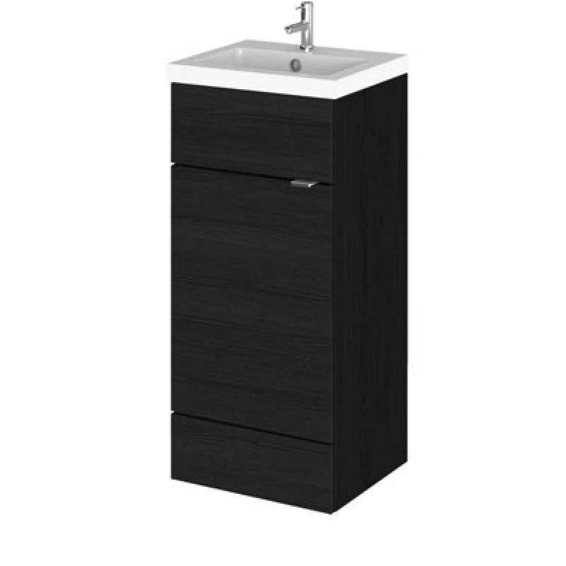Image of Hudson Reed Fusion Floor Standing 1 Door Vanity Unit & Polymarble Basin, Sink Vanity Unit, Charcoal Black, 400mm