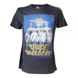 Image of SPACE INVADERS Alien Astronauts Mens Medium T-Shirt, Charcoal Medium Dark Grey