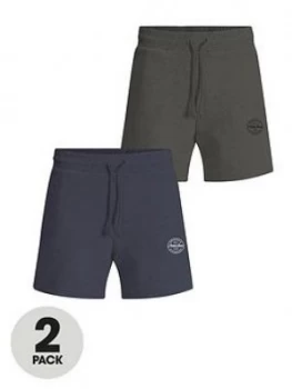 Image of Jack & Jones 2 Pack Logo Jersey Shorts - Navy/Khaki