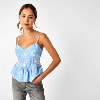 Image of Jack Wills Kally Peplum Floral Cami Top - Sky Blue
