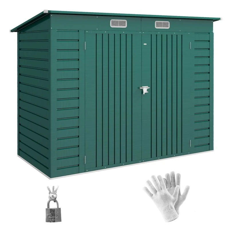Image of Outsunny 8 x 4FT Metal Garden Storage Shed with Double Doors and 2 Vents Green - Outsunny 5056725510305