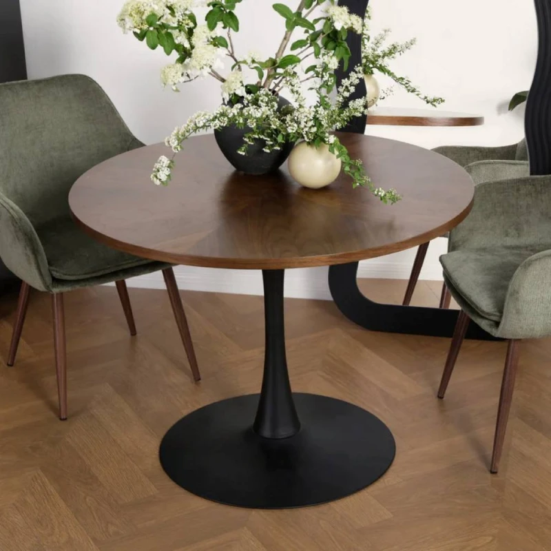 Image of Home Garden Direct Paris Walnut Round Dining Table 4 Seater 100 × 100cm Walnut Unisex