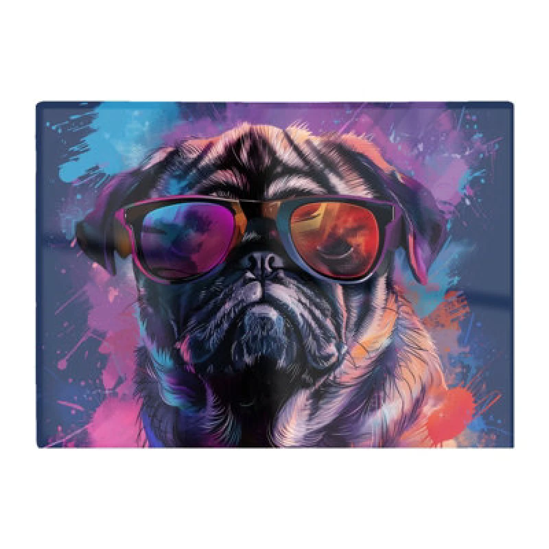 Image of Warren Reed Designer Vibrant Pug In Sunglasses Chopping Board