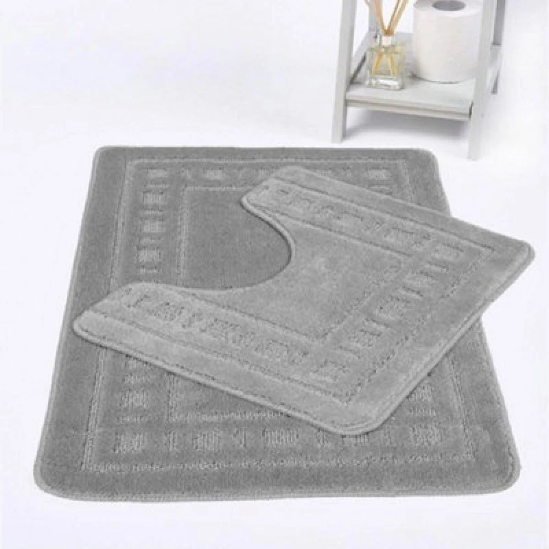 Image of HomeSpace Direct Diem 2pc Anti- Slip Bath Mat and Pedestal Set Silver