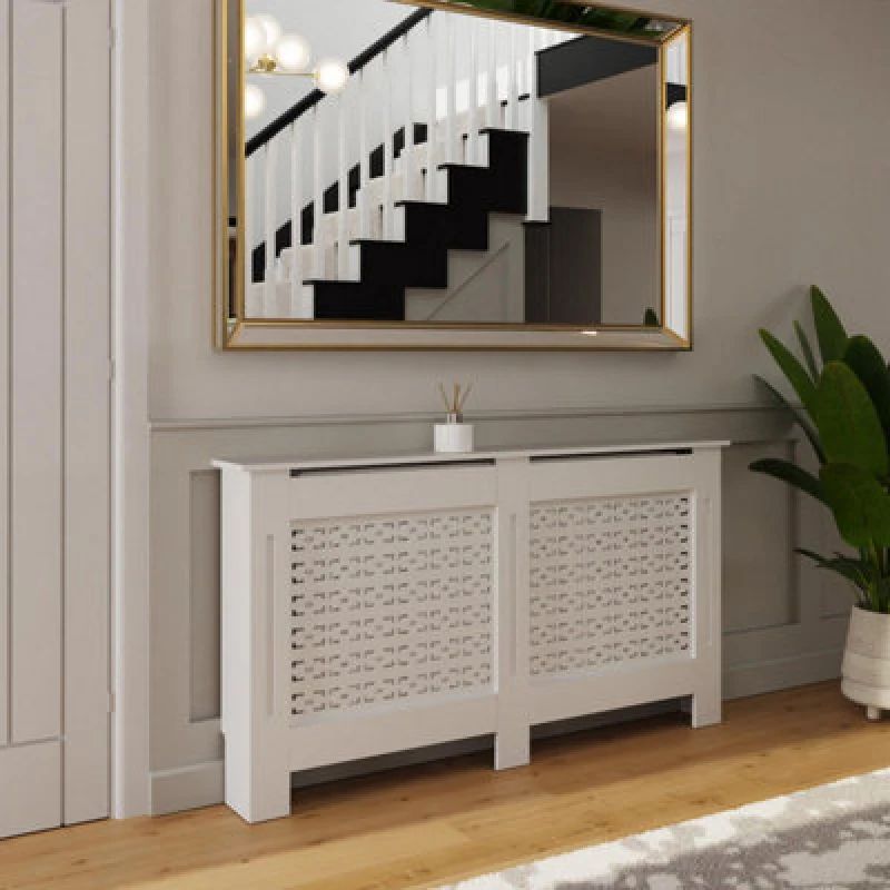 Image of Fwstyle Geometric Pattern Large Grey Radiator Cover (H) 82.3 (W) 152Cm (D) 19Cm