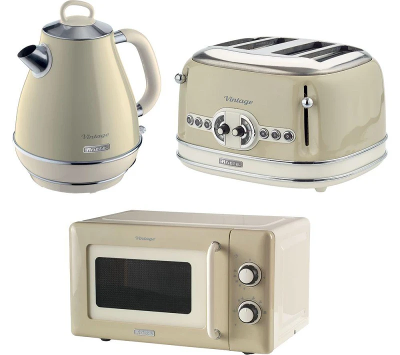 Image of ARIETE Vintage ARPK61 Microwave, Jug Kettle & 4-Slice Toaster Bundle - Cream 5016368010228