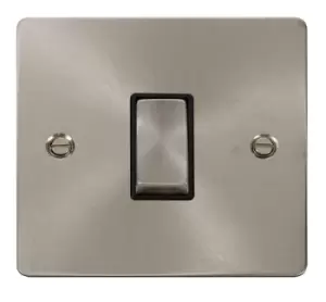 Image of Click Scolmore Define Brushed Steel 1 Gang 2 Way Plate Switch 10A With Black Ingot - FPBS411BK