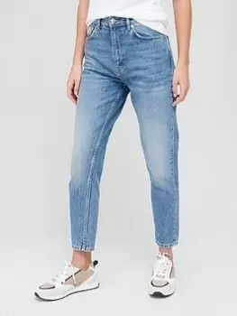 Image of Boss Cotton High Waist Mom Jean - Blue