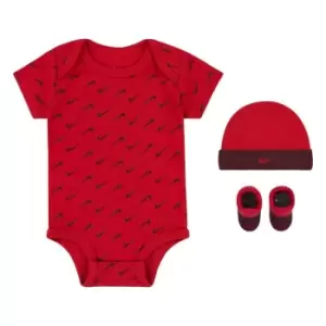 Image of Nike Essentials Onesie Hat and Bootie 3 Piece Set - Red