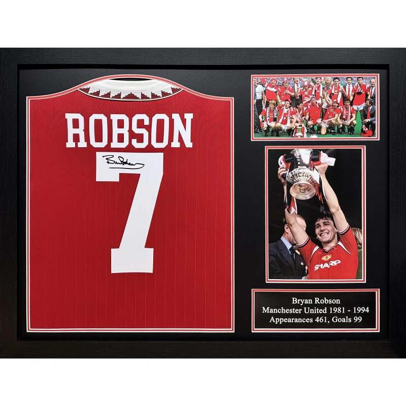 Image of AllStarSignings Ltd Bryan Robson signed Manchester United shirt Red unisex One Size