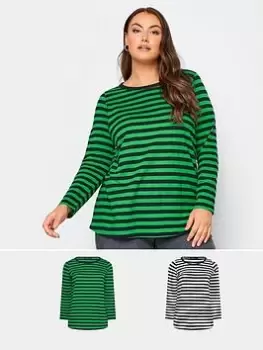Image of Yours Long Sleeve Stripe Tee 2 Pack Green Black/mono, Green, Size 20, Women