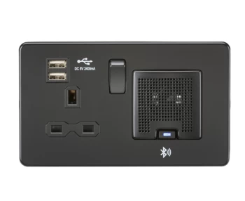 Image of KnightsBridge Screwless 13A socket, USB chargers (2.4A) and Bluetooth Speaker - Matt Black
