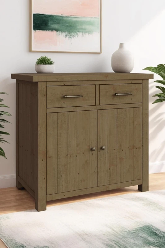 Image of FWStyle FWStyle Solid Pine 2 Door 2 Drawer Small Sideboard in Brown Brown One Size Unisex 5056413124623
