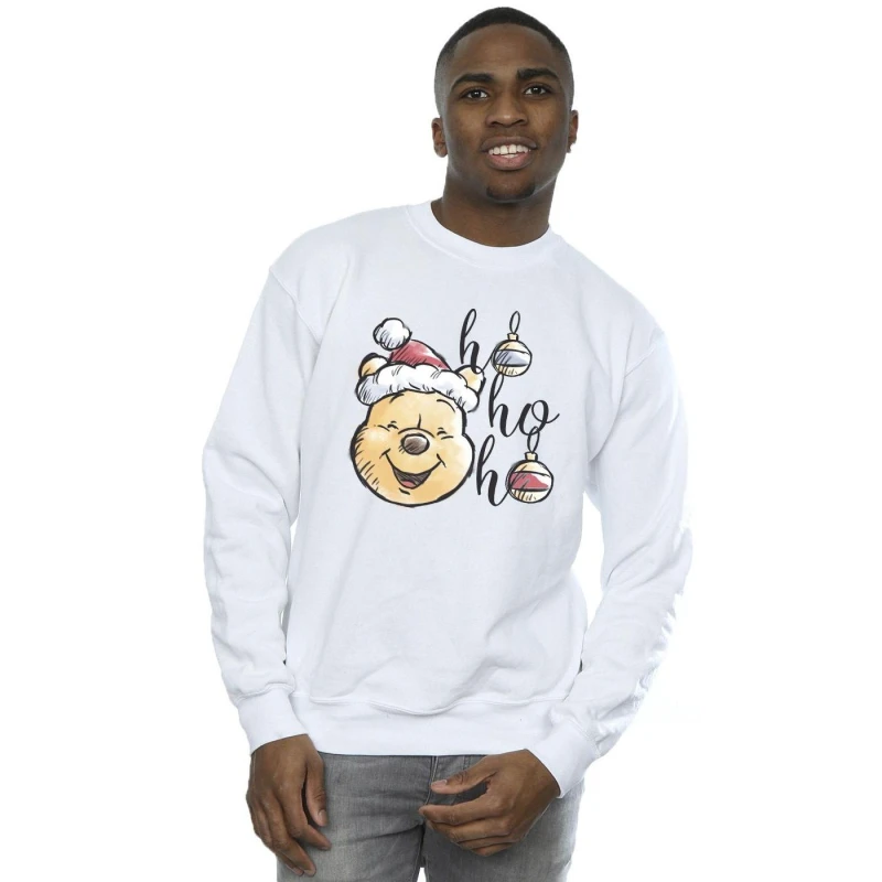 Image of Disney Men Winnie The Pooh Ho Ho Ho Baubles Sweatshirt in White Size: Small White S Male 5063283951389