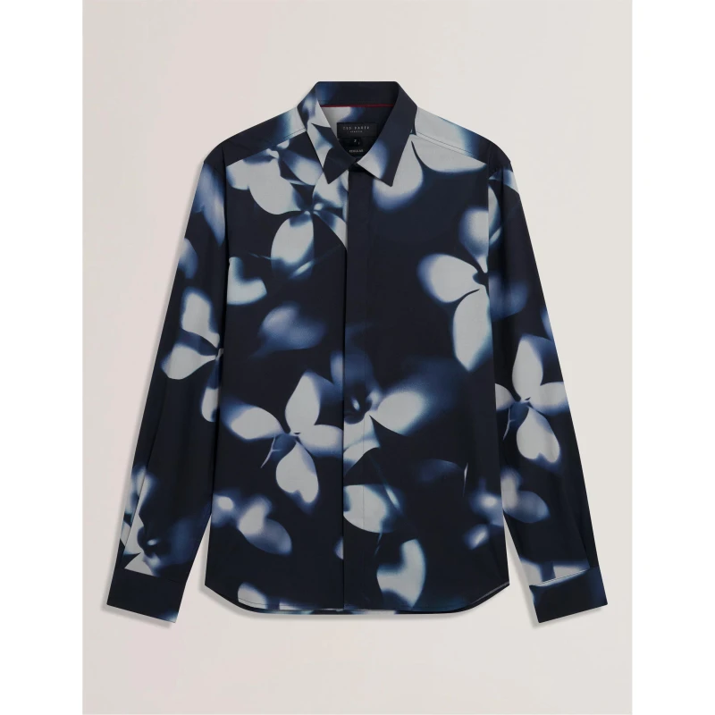 Image of Ted Baker Mens Long Sleeve Floral Patterned Shirt Patterned Shirt - Long Sleeve S (2) Blue 55215718350