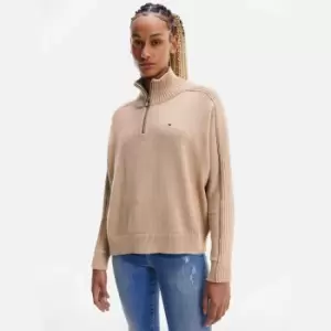 Image of Tommy Hilfiger Womens Zip-Up High Sweater - Beige - M
