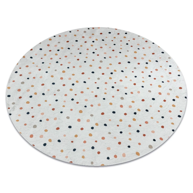 Image of RugsX Bambino 47890 Round Washing Carpet Dots For Children Anti Slip - White / Brown Circle 120 Cm