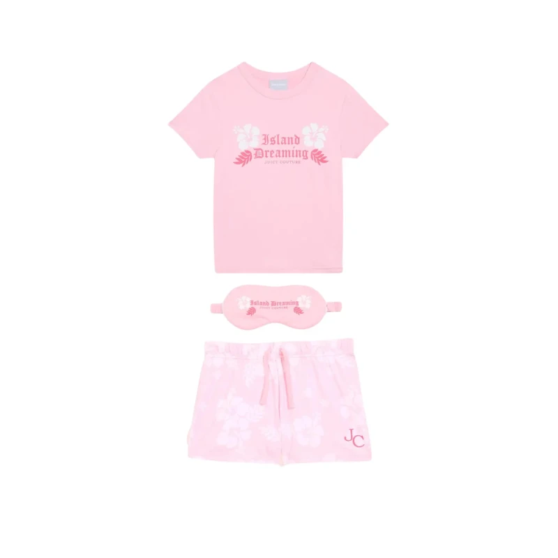 Image of Juicy Couture Womens pyjama set with eye mask Juicy Couture Tamzin Cheetah Satin Rose Female M