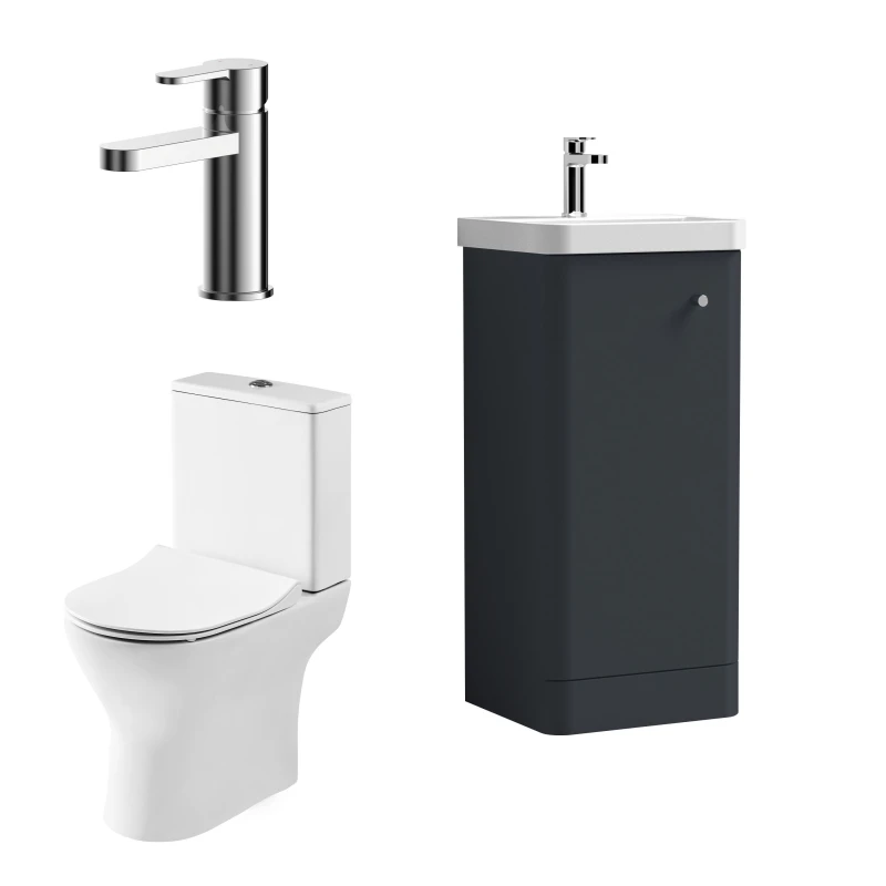 Image of Balterley Cloakroom Floor Standing Vanity Toilet and Tap Set Soft Black 400mm Black