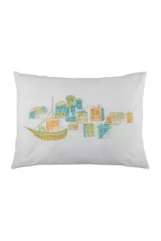 Image of Green and White Decorative 'Embroidered Harbour' Scatter Cushion, 30 x 40 cm