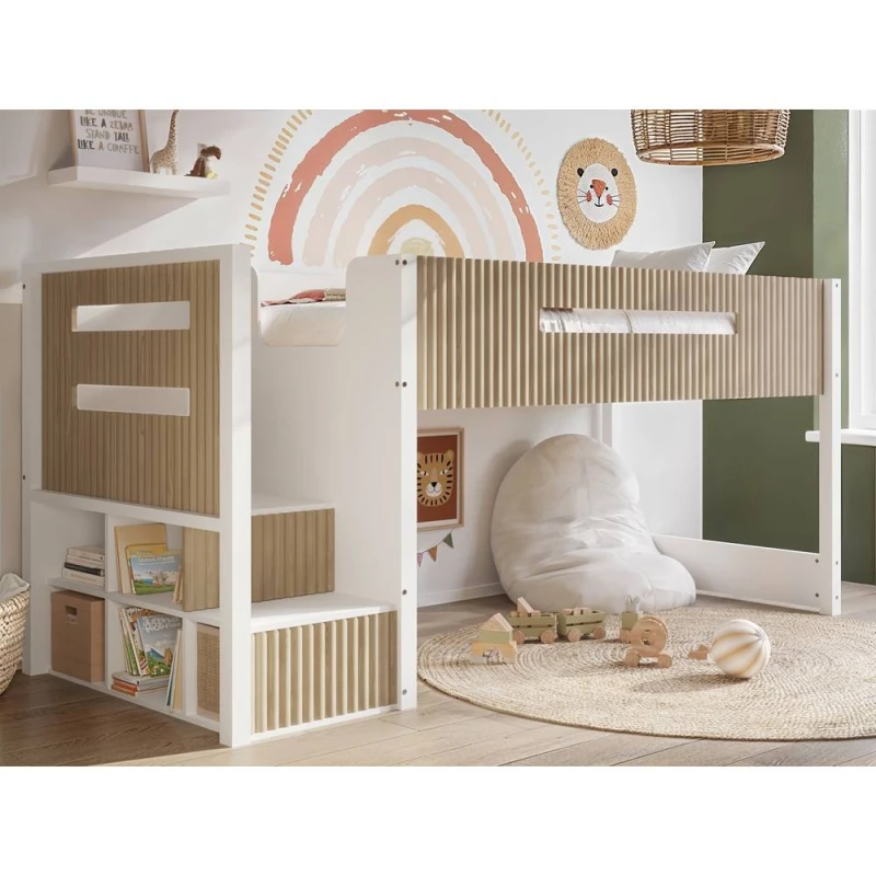 Image of Flair Luca Ribbed Mid Sleeper Bed in Light Oak Size: Single Light Oak Unisex Single