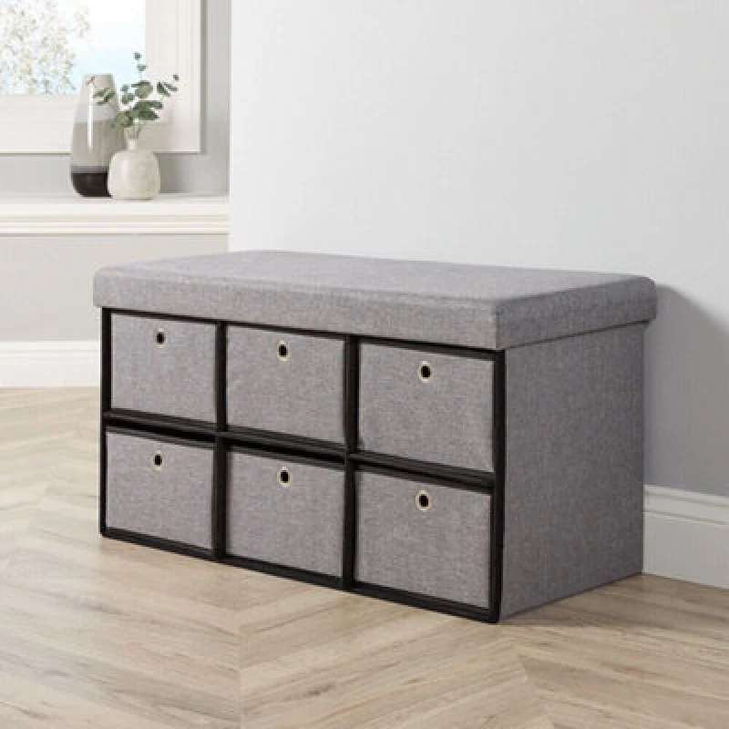 Image of Home Source Sofia 6 Drawer Folding Ottoman Storage Unit Grey