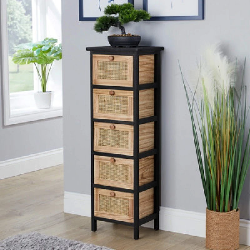 Image of Home Source Mosina Fully Assembled 5 Drawer Rattan Storage Chest