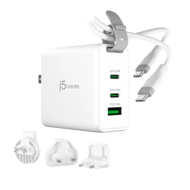 Image of J5CREATE JUP3565CV-N 65 W GaN USB Charger - 1 m, White 4712795088335