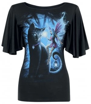 Image of Spiral Cat And Fairy T-Shirt black